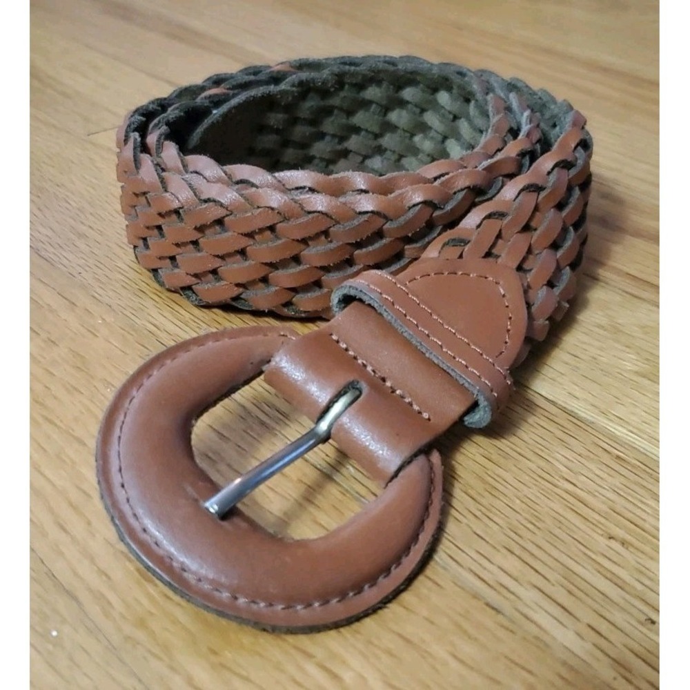 Vintage Capezio Brown Woven Braided Leather Belt Womens Sz M/L Round Buckle 41"